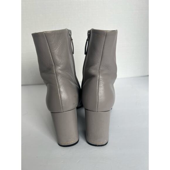 BALENCIAGA Gray Glove Leather Zip Up Chunky Heel Round Toe Ankle Boots 7  EU 37 - Picture 7 of 16